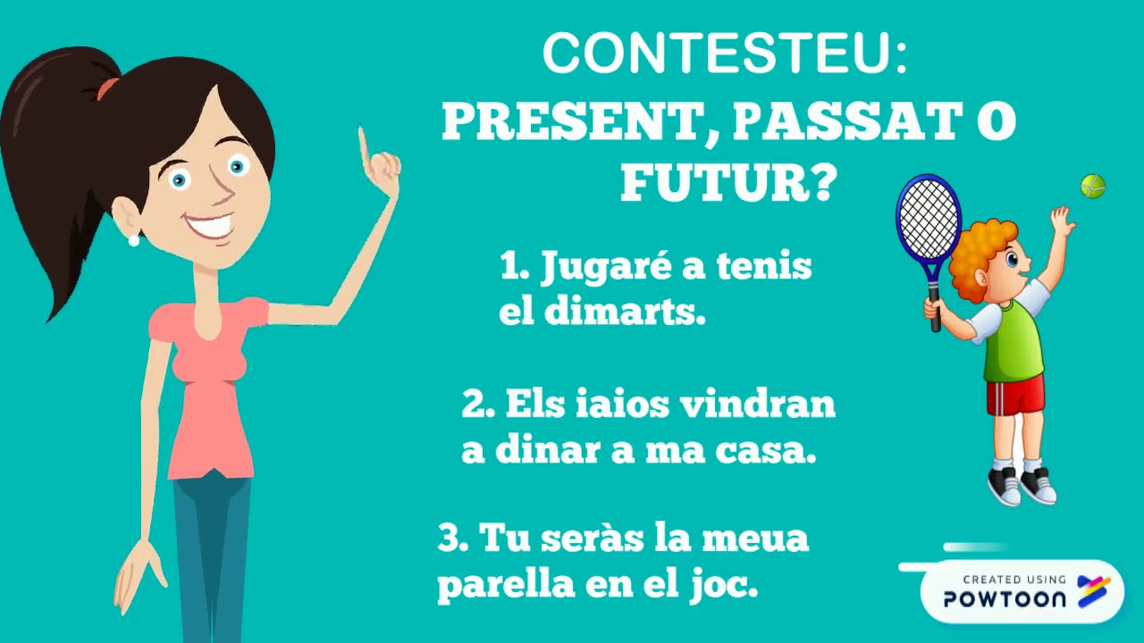 Els verbs en present, passat o futur.