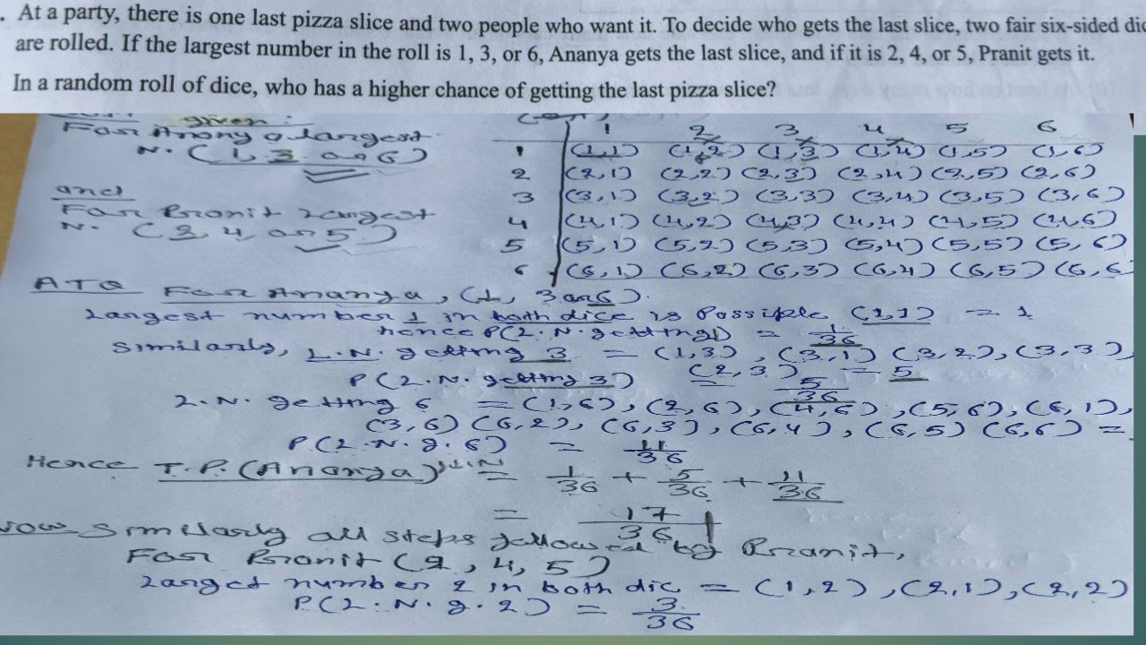 Class 10th maths sample question at a party there is one last Pizza slice and two people who want 
