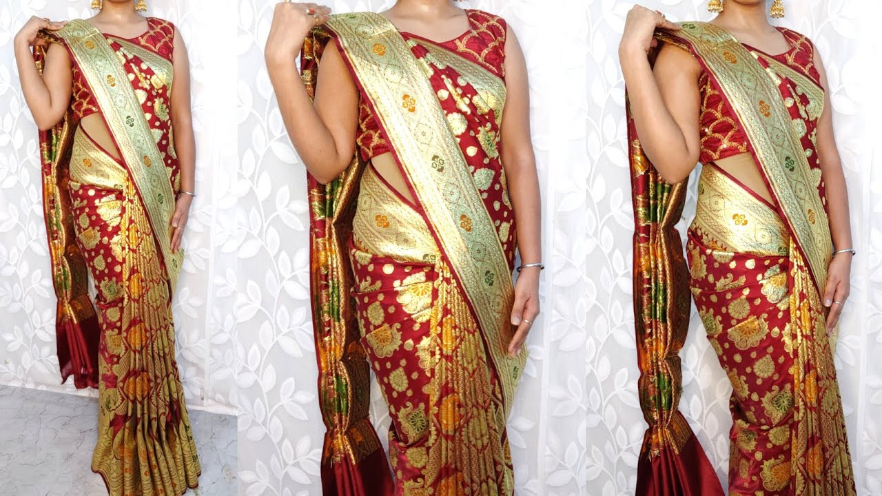BRIDAL HEAVY ZARI WORK BANARASI SAREE DRAPING TUTORIAL|BEGINNERS SAREE DRAPING TUTORIAL|HINDI