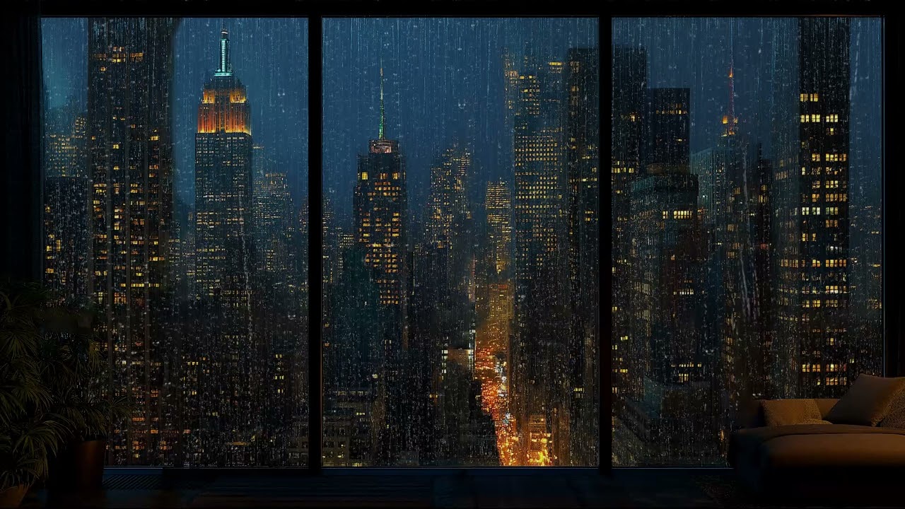 Rain Sounds and Distant City Lights Outside the Window for Sleep, Study, and Inner Calm