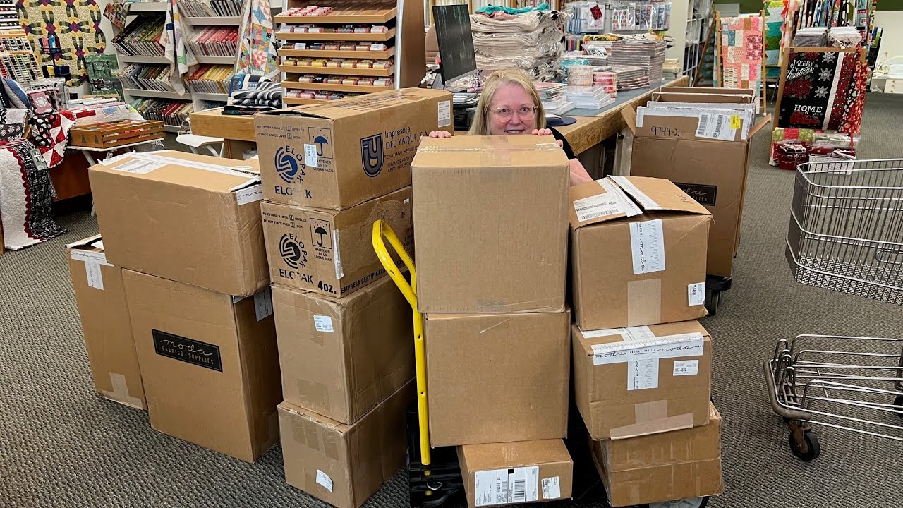 So Much NEW FABRIC TO SEE!  Boxes from Moda, Hoffman, In The Beginning and Riley Blake!