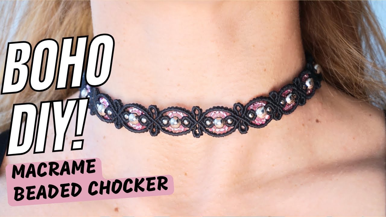 DIY Stylish Macrame Choker ✨ Step-by-Step Necklace Tutorial with Beads!