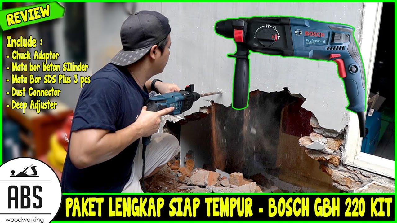 PAKET LENGKAP  ROTARY HAMMER BOSCH GBH 220 KIT - Bisa Ngebor Kayu, Besi, Dinding, Bobok Beton dll