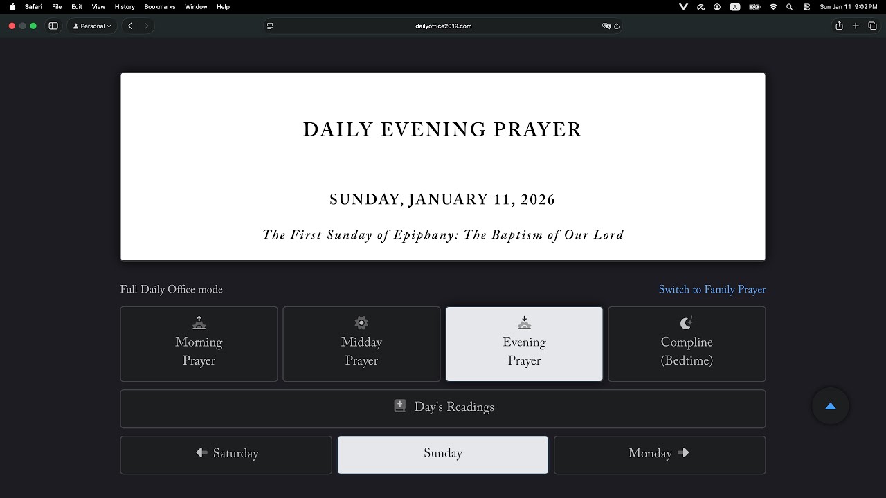 Evening Prayer & Litany Sunday 11 January 2026 BCP 2019: Psalm 31 Jeremiah 10 1 Thessalonians 4:1-12