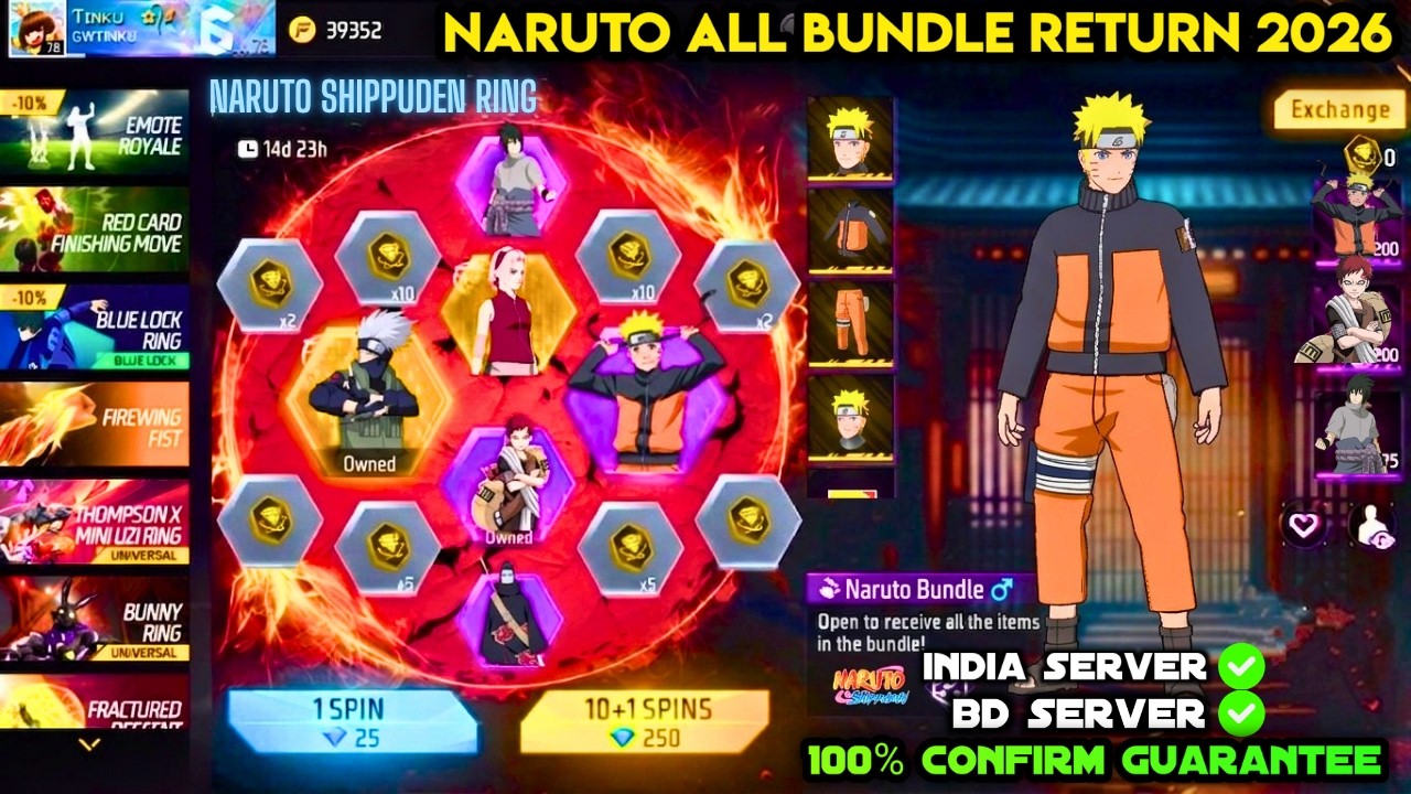 NARUTO CHAPTER 1 RING BUNDLE RETURN CONFIRM DATE 2026 | NEXT UNIVERSAL TOKEN RING EVENT FREE FIRE