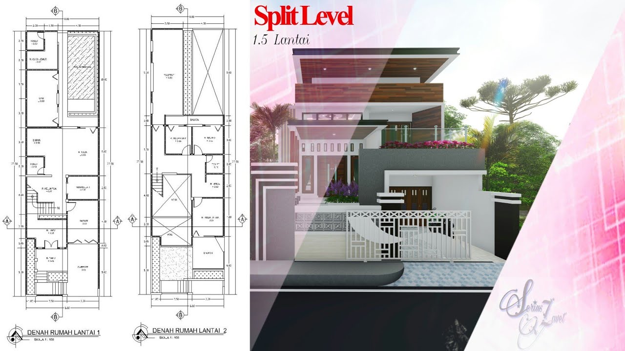 DESAIN RUMAH SPLIT LEVEL 1.5 LANTAI dengan FASILITAS LENGKAP
