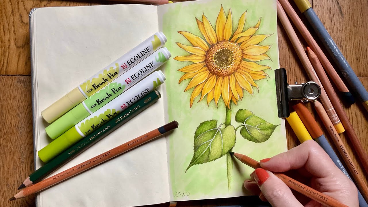 🌻 Artist vlog | Mixed media sunflower drawing | Sunflowers. 🌻