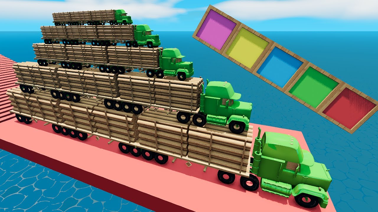 Smallest Truck on Biggest Truck vs Stairs with Portal Trap - Trucks vs Deep Water  - BeamNG #74