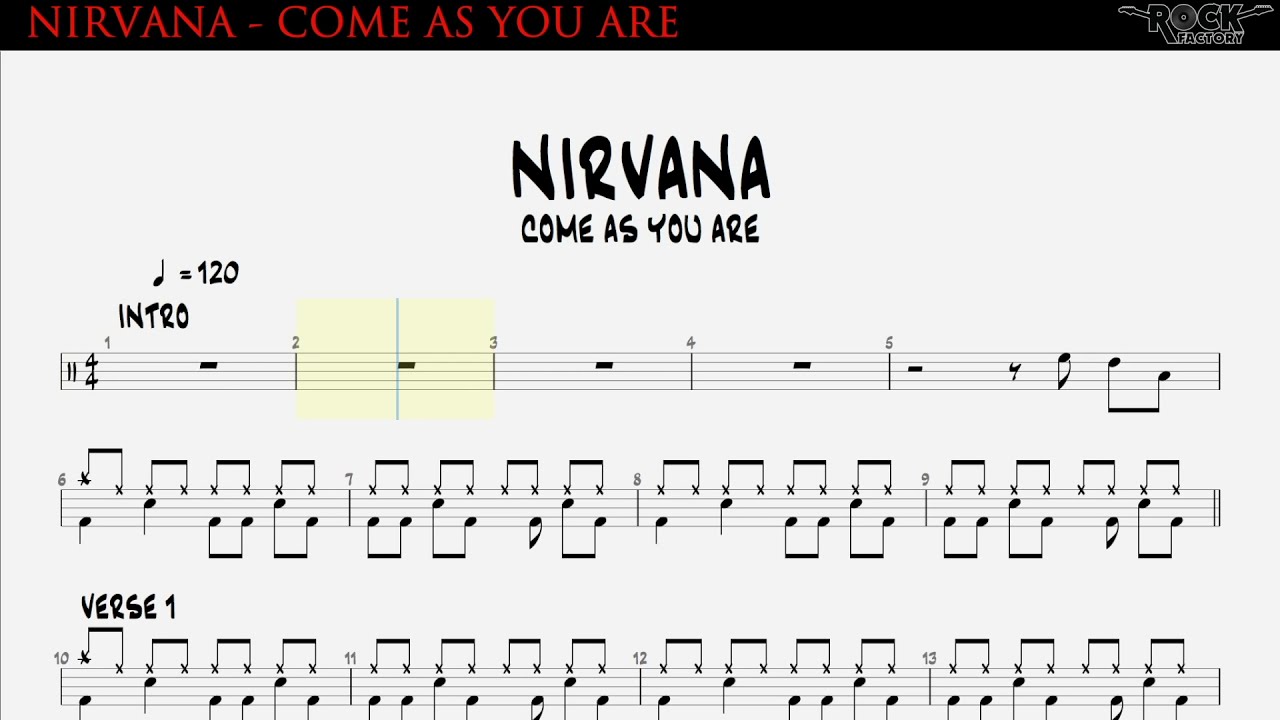 NIRVANA - Come as you are [DRUM SCORE]
