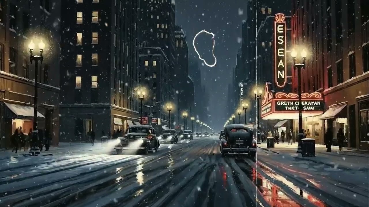 Snowy Vintage City Nights with 1940s Oldies | Calm, Nostalgic Winter Ambience