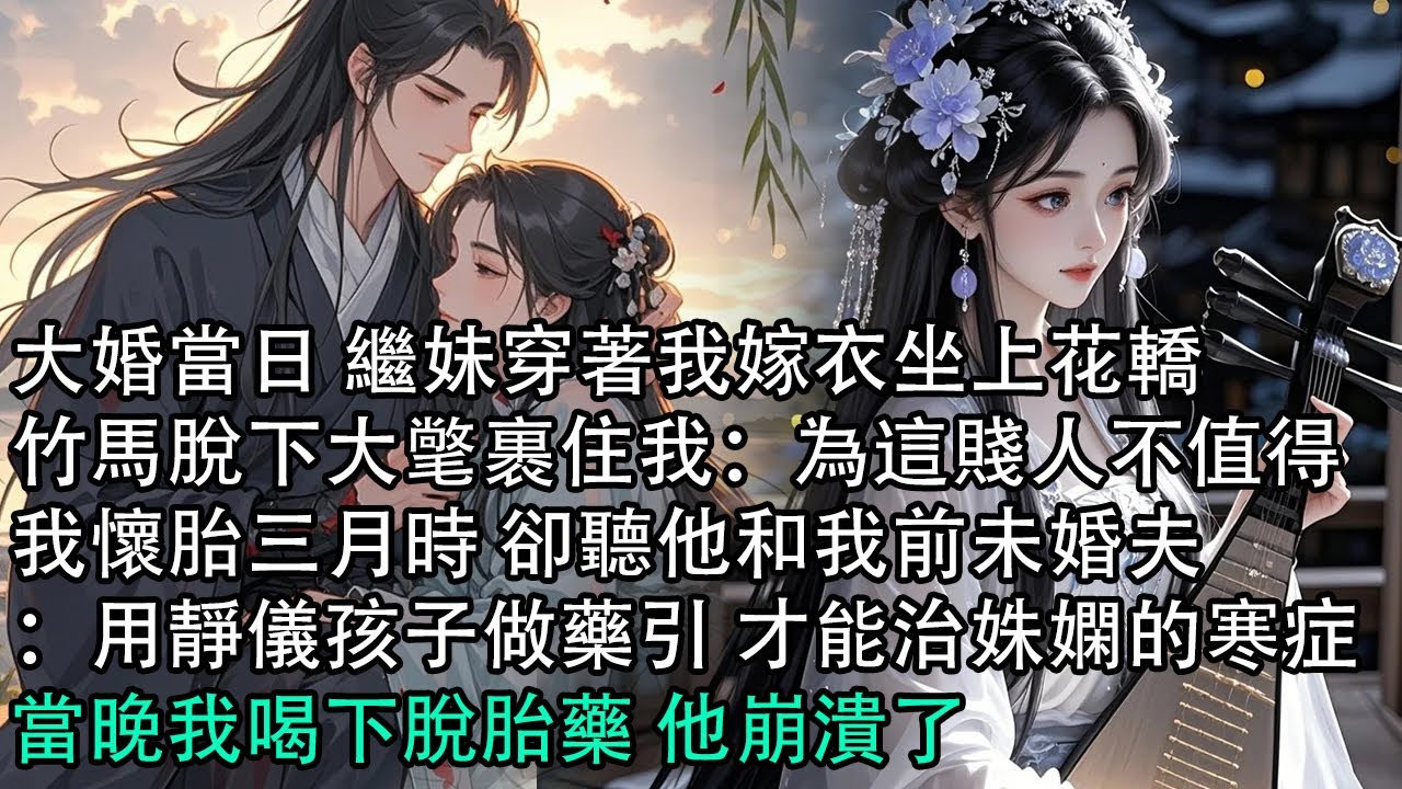 【一口氣看完】大婚當日 繼妹穿著我嫁衣坐上花轎，竹馬脫下大氅裹住我：為這賤人不值得，我懷胎三月時 卻聽他和我前未婚夫：用靜儀孩子做藥引 才能治姝嫻的寒症，當晚我喝下脫胎藥 他崩潰了