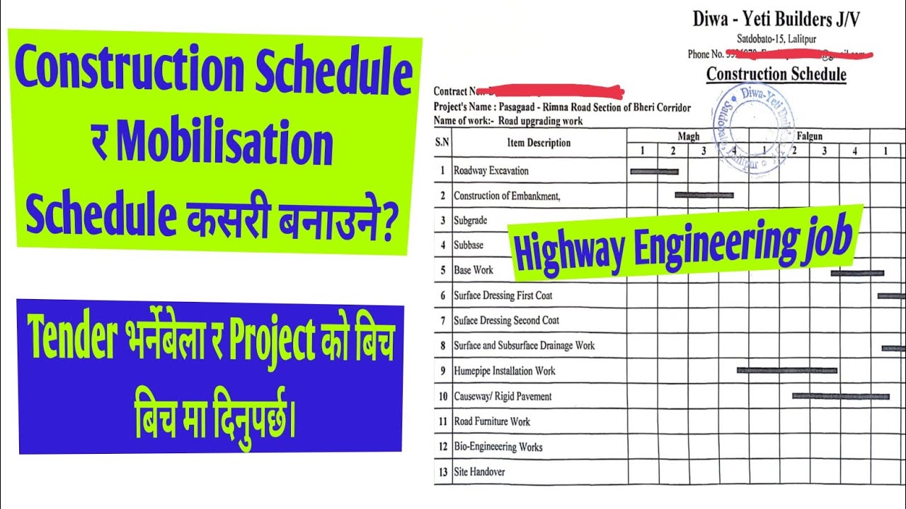 How to make Construction Schedule and Mobilisation Schedule in Nepali | Construction Schedule Nepal