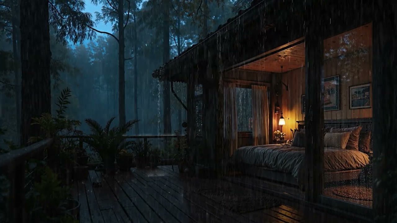 Swiss Mountain Rain on a Cozy Cabin 🌧️ (4K No Ads) | Night Sounds for Relaxation