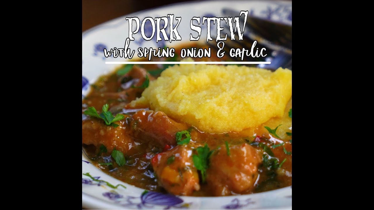 Pork stew with spring onion and garlic, a  Romanian recipe.