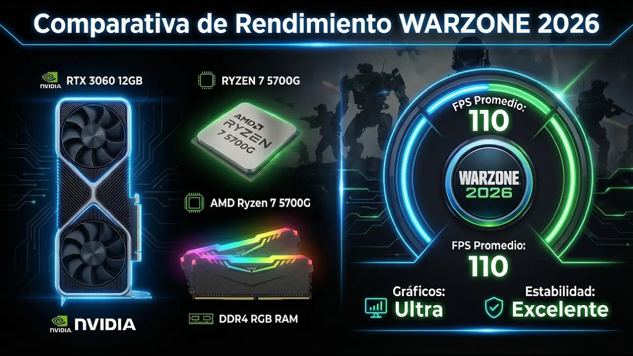 WARZONE 2026 CON RTX 3060, RYZEN 7 5700G, 32 GB DDR4.
