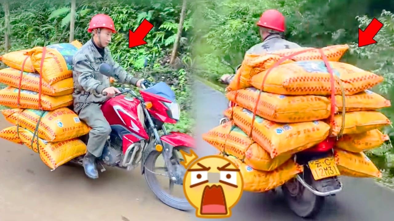 Motorcycle driver transported 300 bags goods along winding, treacherous roads village perched cliff