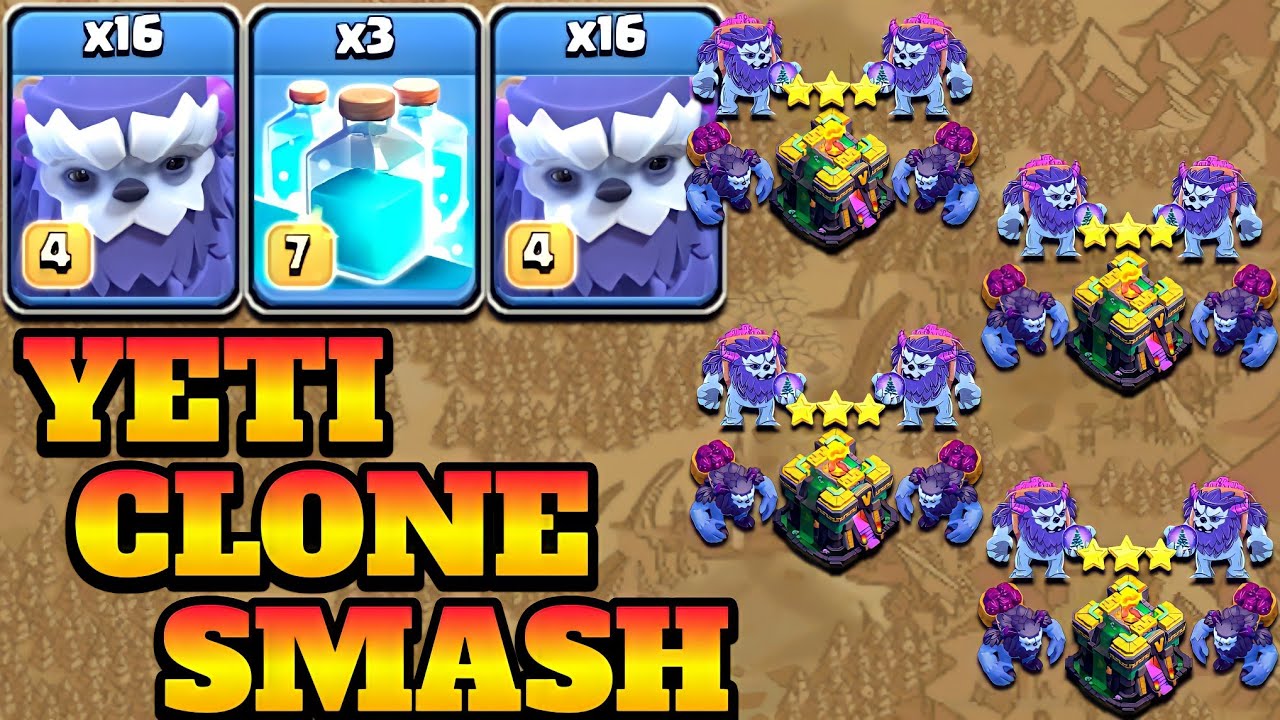 TH14 Yeti Clone Attack Strategy 2022 Clash of Clans!! 16 Yeti + 3 Clone Spell - Th14 Attack Strategy