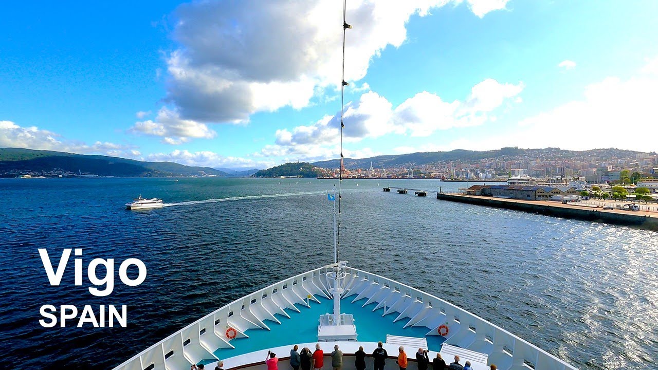 Vigo Spain - arrival to port with a cruise ship - ship's manoeuvre - seafarer&acute;s life
