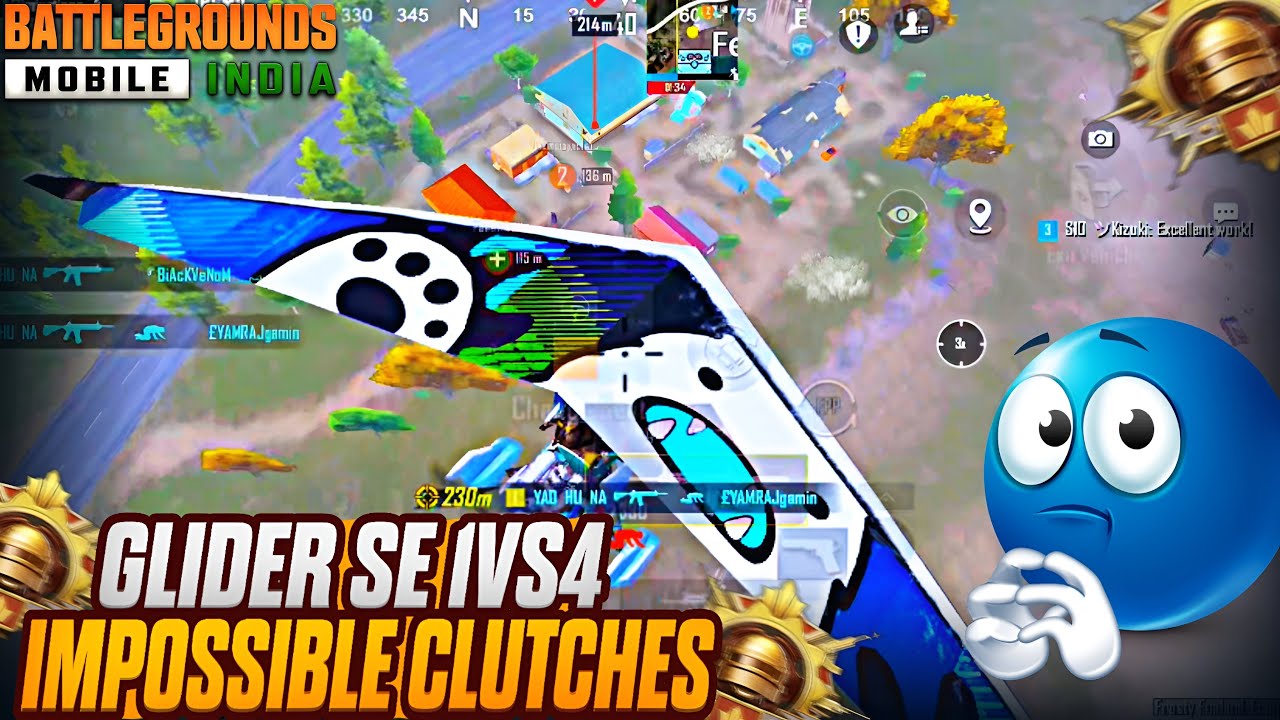 GLIDER SE 1VS4 IMPOSSIBLE CLUTCHES || IMPOSSIBLE CLUTCHES WITH GLIDER 😱#bgmi #pubgmobile 