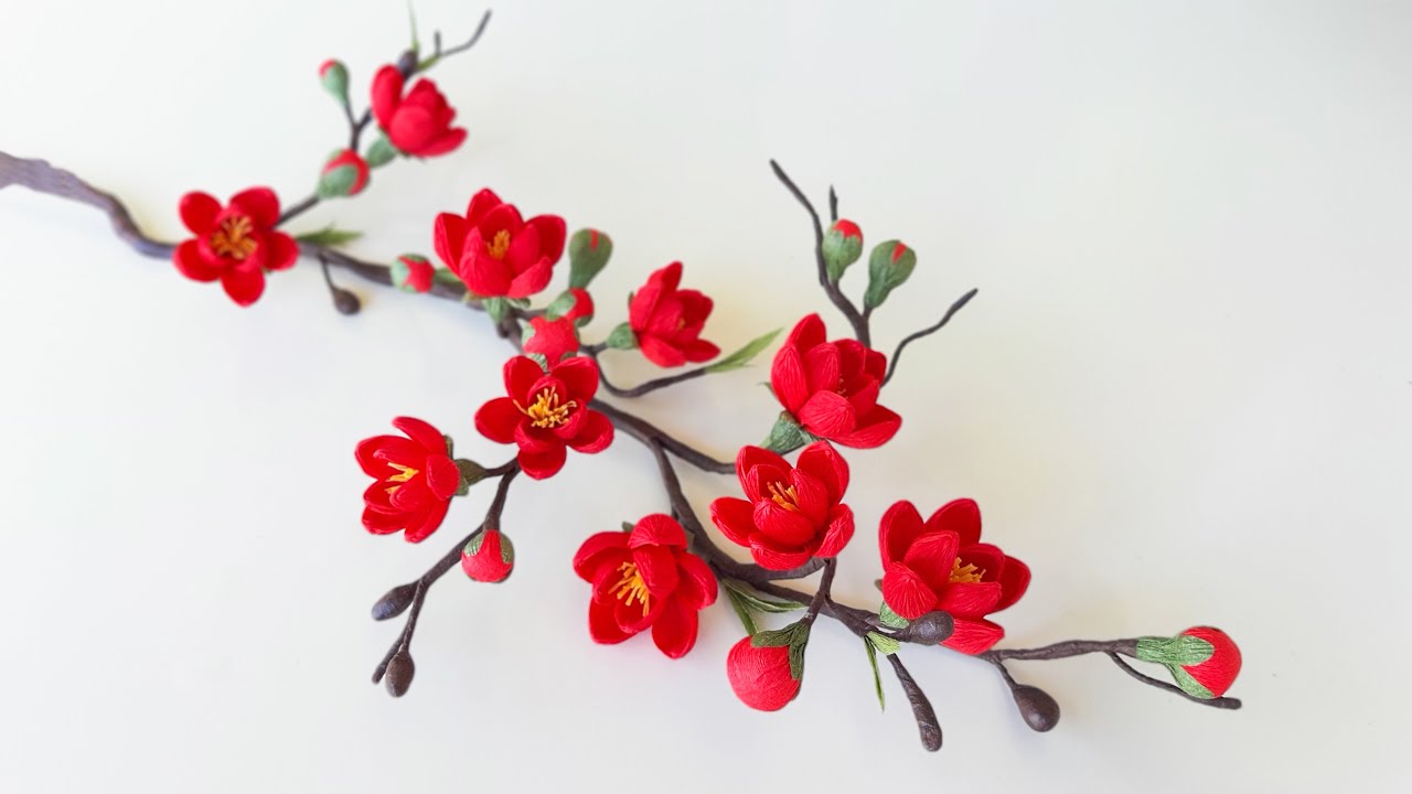 Cách Làm Hoa Mai Đỏ Bằng Giấy Nhún / Paper Flower / Góc nhỏ Handmade