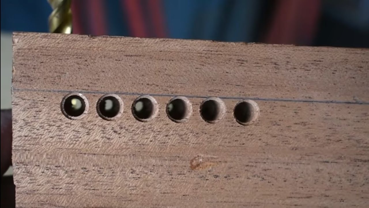 How to drill straight string through ferrule holes on a guitar