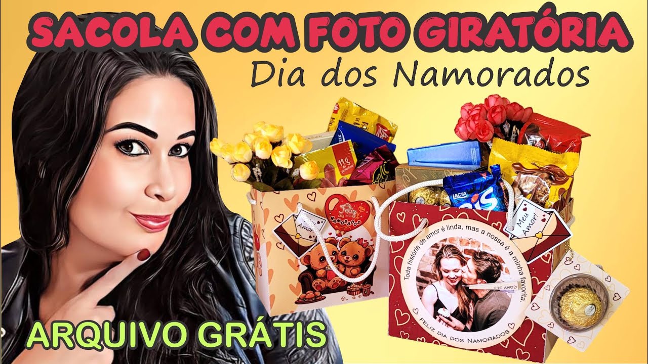 2 modelos de sacolinha com foto e lisa + tag bombom 16x14x9cm dia dos namorados | molde grátis #326