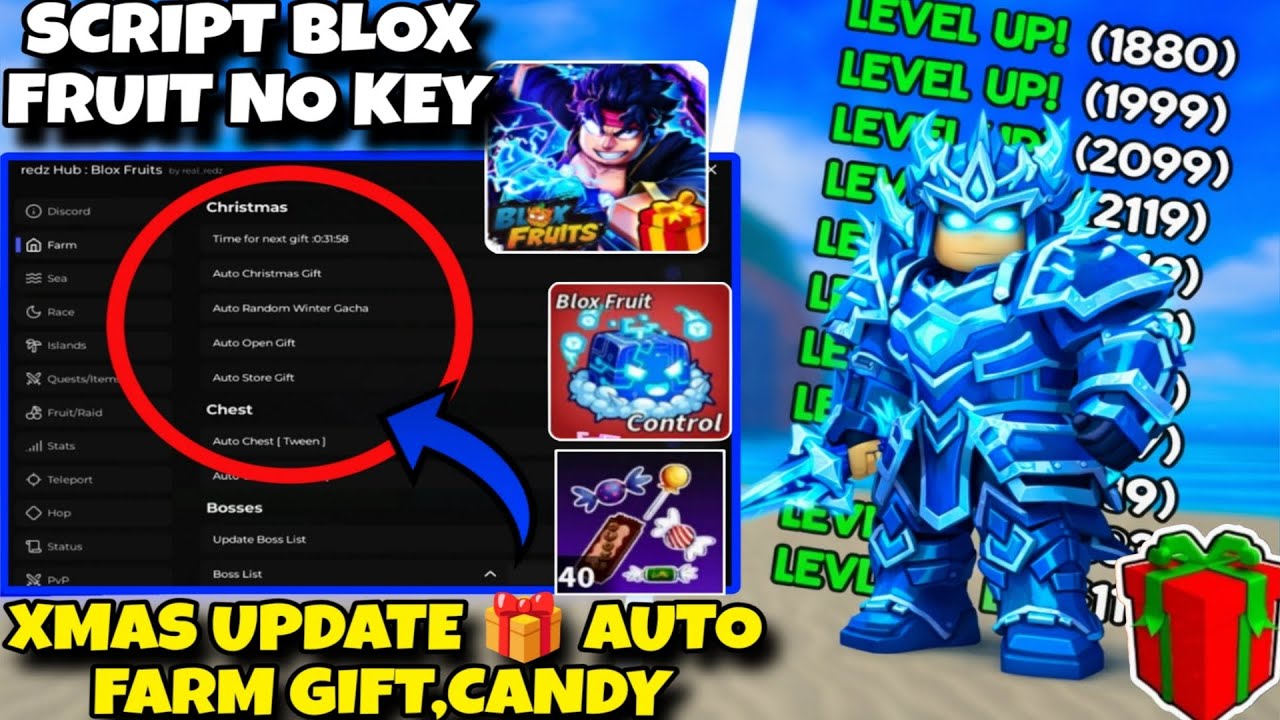 No Key Script Blox Fruit Christmas Update REDZ HUB 🔥 AUTO CANDY FARM, AUTO DUNGEON, KRNL DELTA