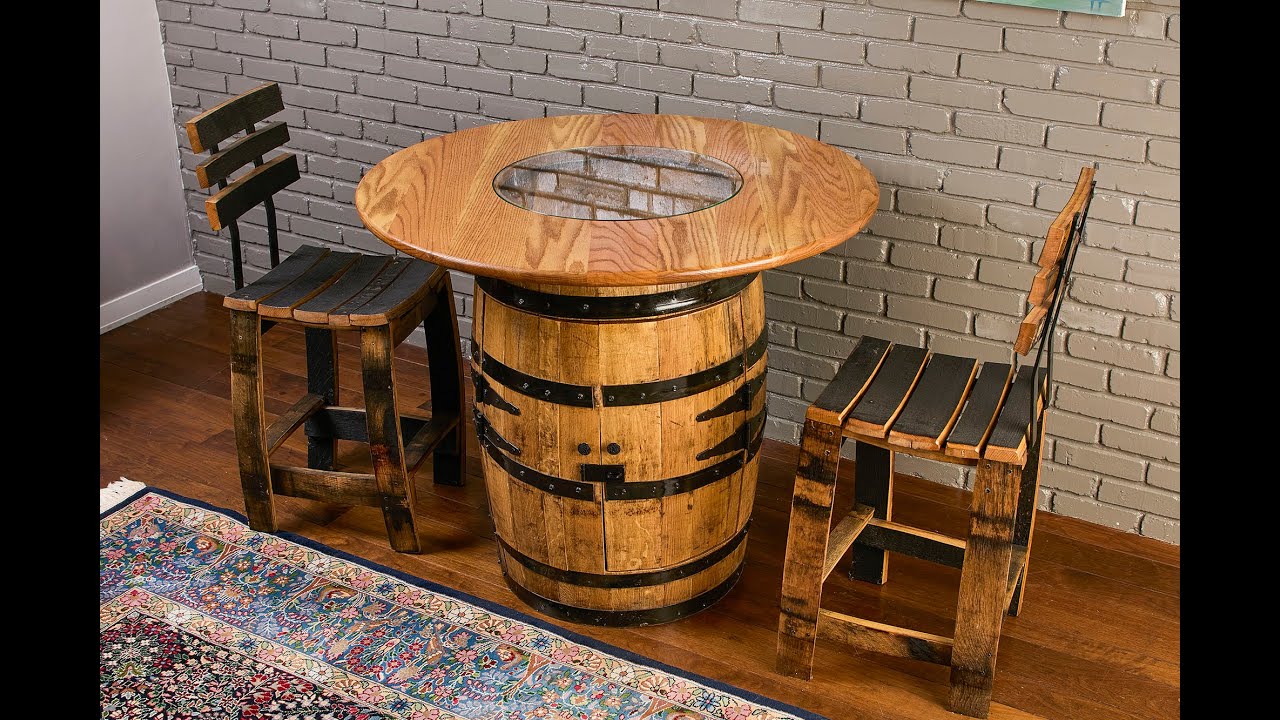 Whiskey Barrel Cabinet with Table l Home and Garden Barrels