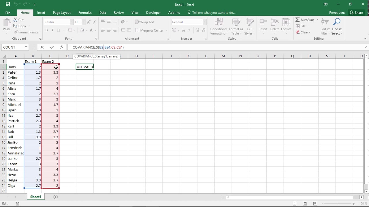 Excel — Ковариация и корреляция