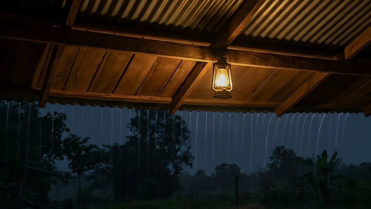 Heavy Night Rain Under a Tin Roof with Gentle Drip Sounds | 8 Hours Sleep Ambience