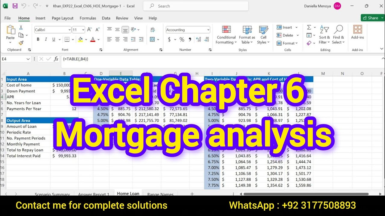 Excel Chapter 6 Hands-On Exercise - Mortgage analysis (pc mac) | Exp22_Excel_Ch06_Hoe - Mortgage 1.3