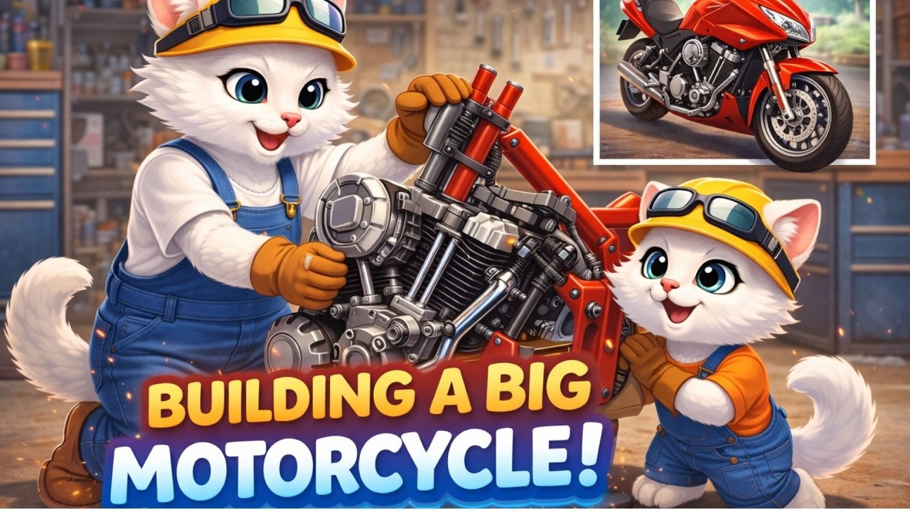 🛠️🐱 Meomeo Family Builds a Big Motorcycle | Mother Cat & Kitten Workshop