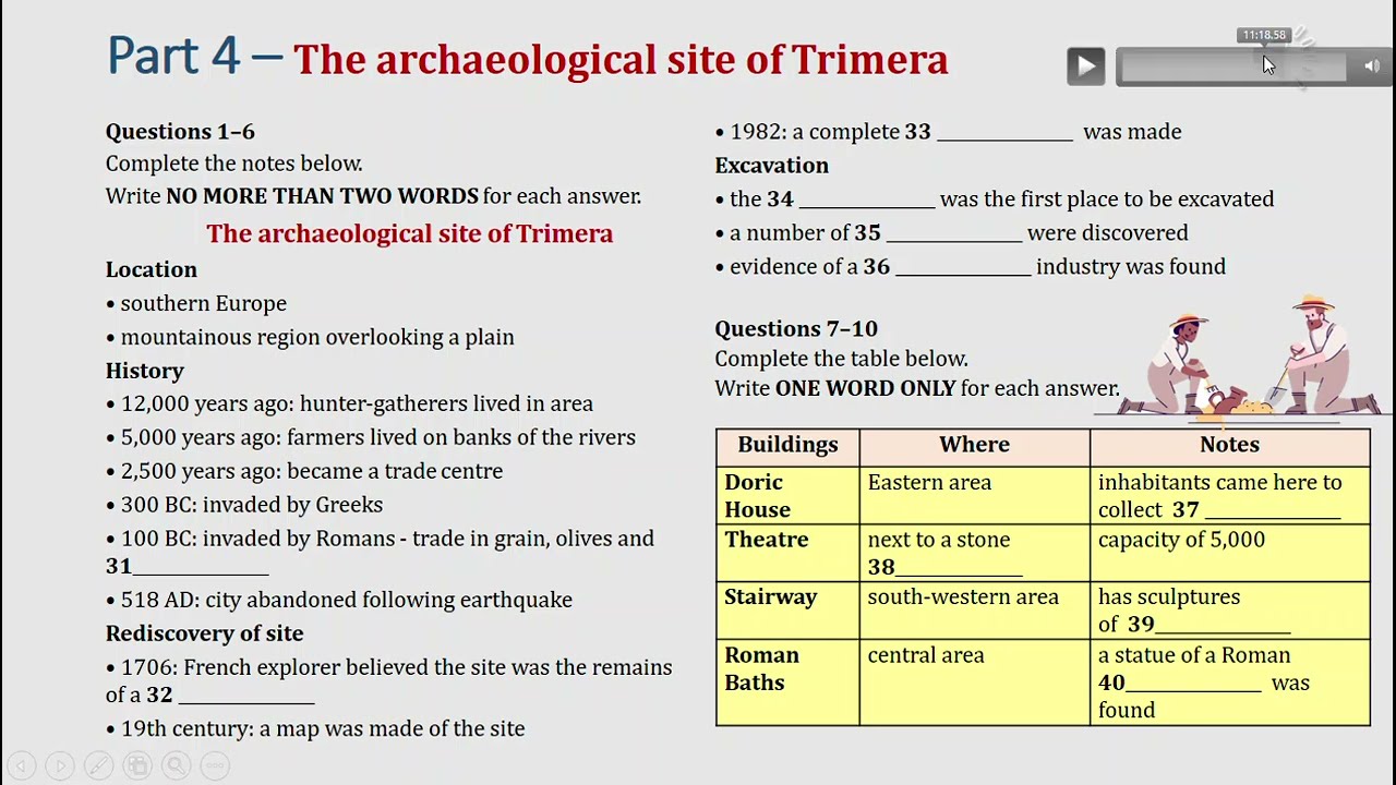 IELTS listening actual test Part 4: The archeological site of Trimera (answer+ transcript)