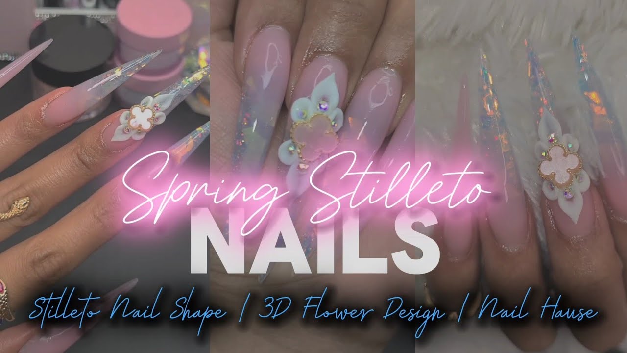 SPRING STILLETO NAILS 🌷🩷✨️ | *no voiceover* | 3D Acrylic Flower | Nail Hause & Makartt Pro Acrylic