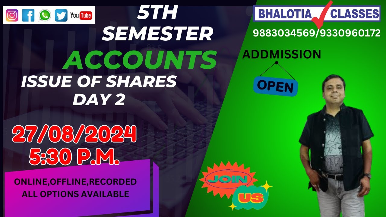 5TH SEM ACCOUNTS ISSUE OF SHARES DAY 1 & 2 #education #commerceacademy #commerceacademia