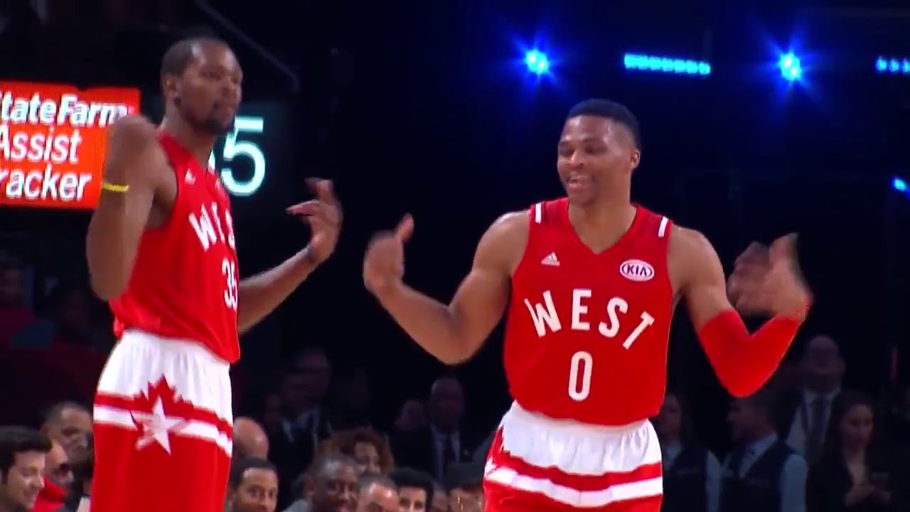 Kevin Durant - Russell Westbrook celebration at NBA All-Star game 2016