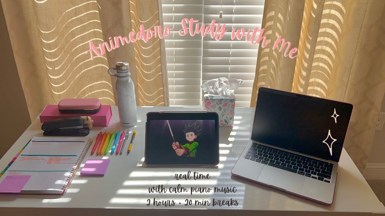 2.5-HOUR STUDY WITH ME (60/20 animedoro) | with calm piano music | with breaks | #1