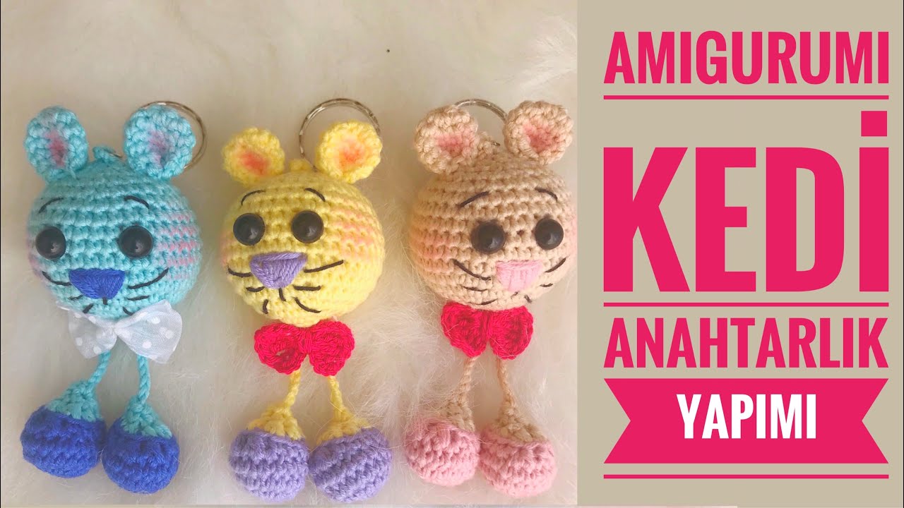 AMIGURUMI KEDİ Anahtarlık Yapımı( Amigrumi Kitty Keychain Tutorial) ENG SUBS ON)
