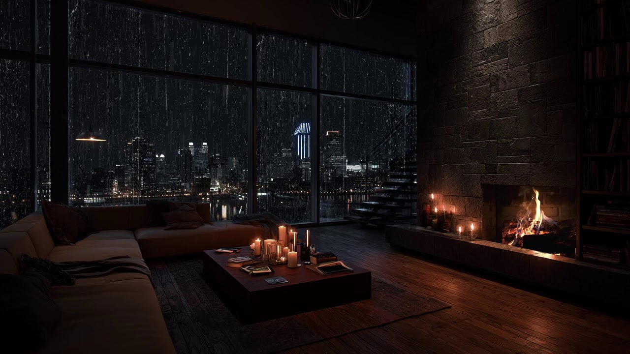 🕯️🌧️🏙️ Refugio Acogedor en la Ciudad &ndash; Lluvia Suave, Chimenea y Paz para el Alma