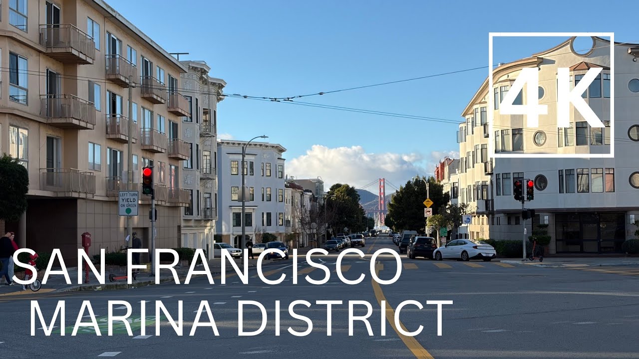 San Francisco Walking Tour 4K | Marina District, Chestnut Street, Marina Green & Palace of Fine Arts