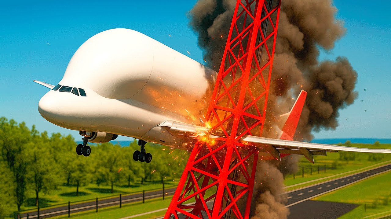 RADIO TOWER vs PLANES - Airplane Crash in BRICK RIGS