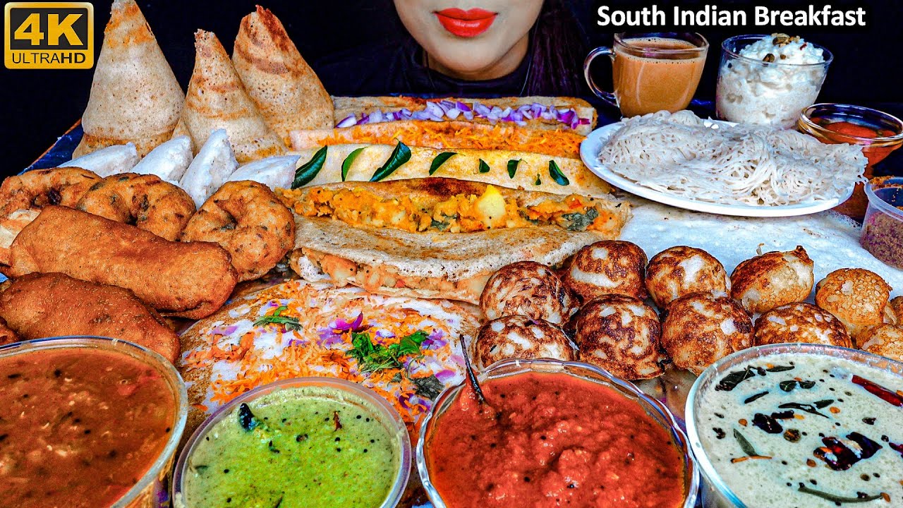 MASALA DOSA,GHEE DOSA,IDLI VADA,CARROT DOSA,ONION DOSA SOUTH INDIAN BREAKFAST ASMR EATING FOOD VIDEO