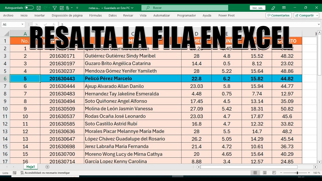 Resalta toda la FILA en EXCEL CON solo una TECLA