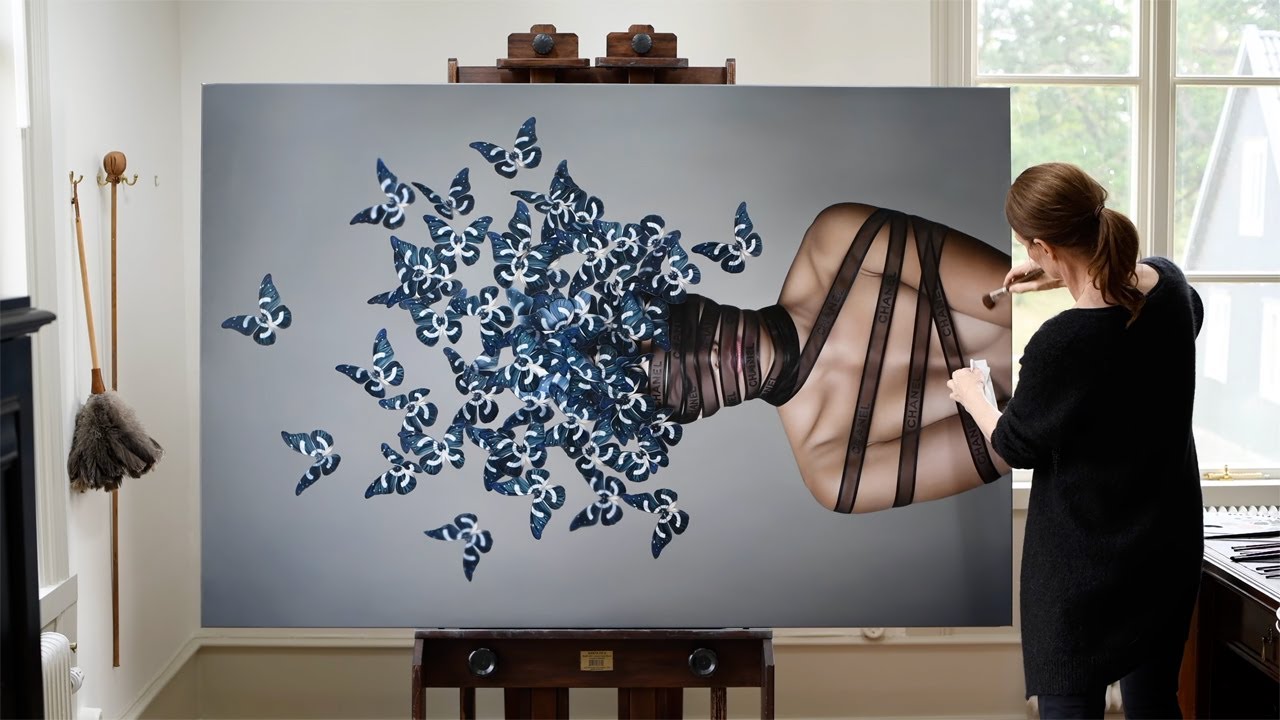 Anna Halldin Maule - In studio, making of an oil painting.