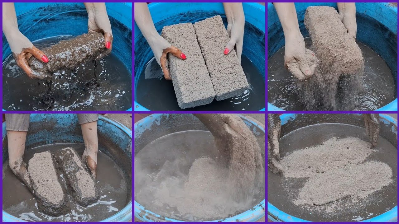 Asmr:: Black Grainy Cement Very Crispy Long Bars Shapes Water Crumbling 