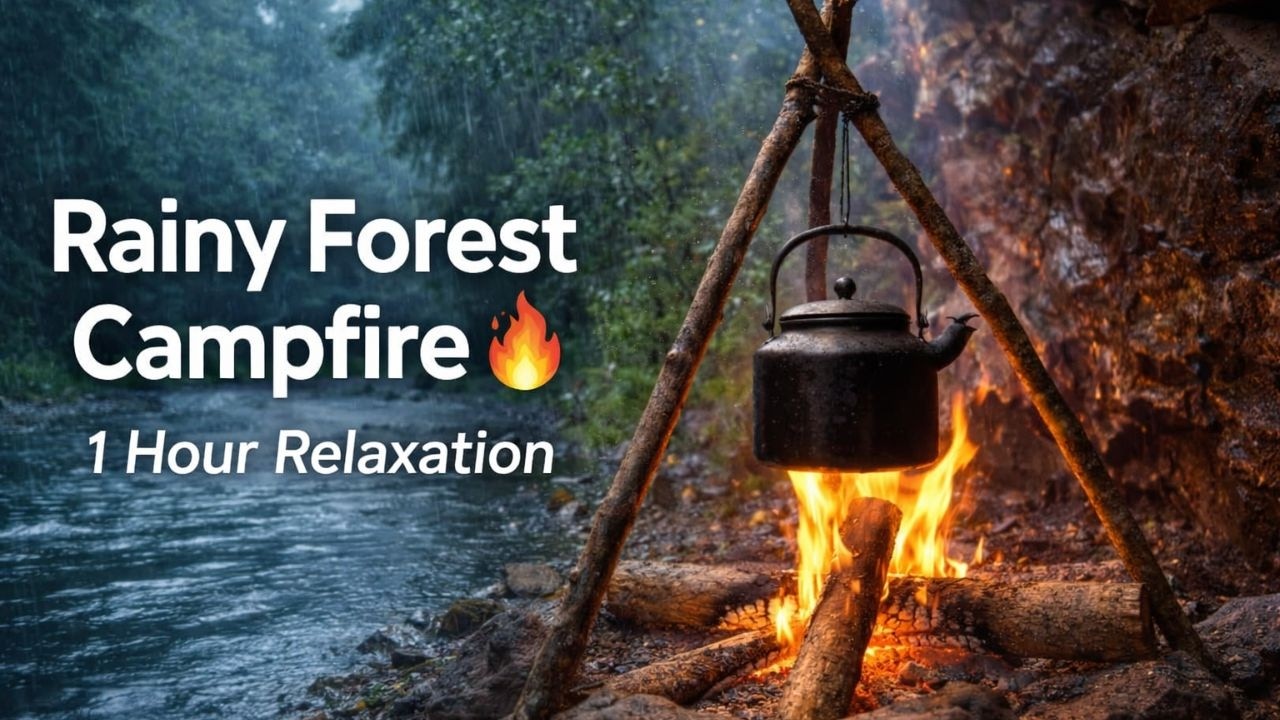 Cozy Rain Vibes & Campfire Chill 🔥🌧️ | 1 Hour Relaxing Nature Sounds