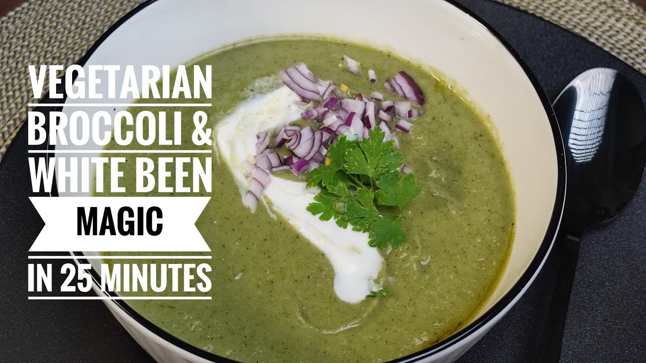 Vegetarian creamy broccoli and white been soup loaded with vitamines and minerals
