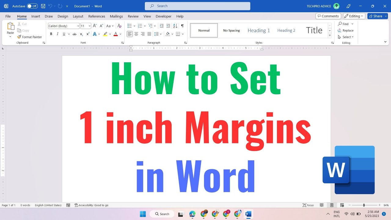 how to set 1 inch margins in word