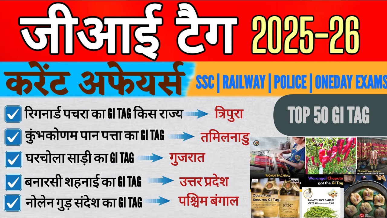 GI Tags 2025-26 Current Affairs | gi tags | जीआई टैग | GI tag in india | current affairs | gi tag