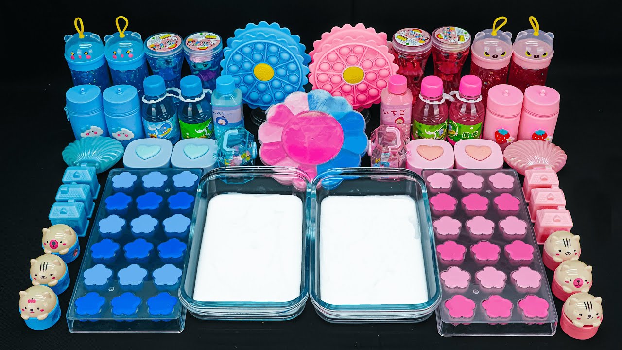 BLUE and PINK FLOWERS Slime 💐🌈 I Mixing random into Glossy Slime I Satisfying Slime 💗